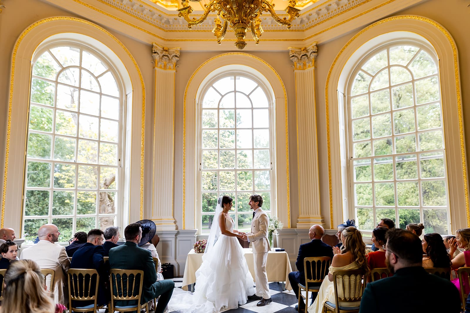 couple celebrating their wedding at Orleans House Gallery in Twickenham